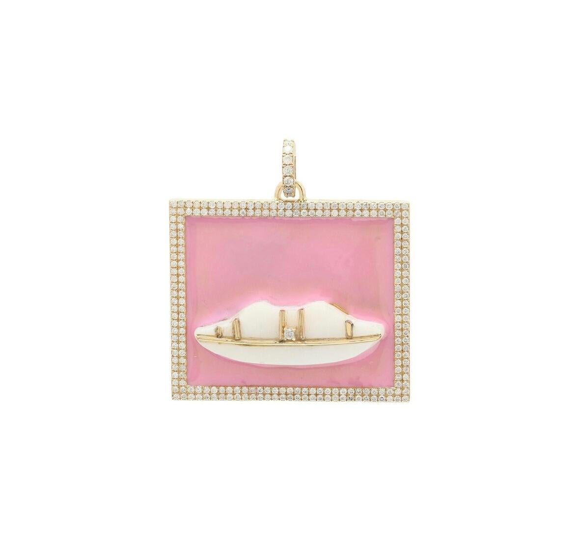 Donna Labbra rosa naturale e pendente con diamante di madreperla in oro 14k in vendita