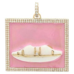 Natural pink lips & mother of pearl diamond pendant in 14k gold
