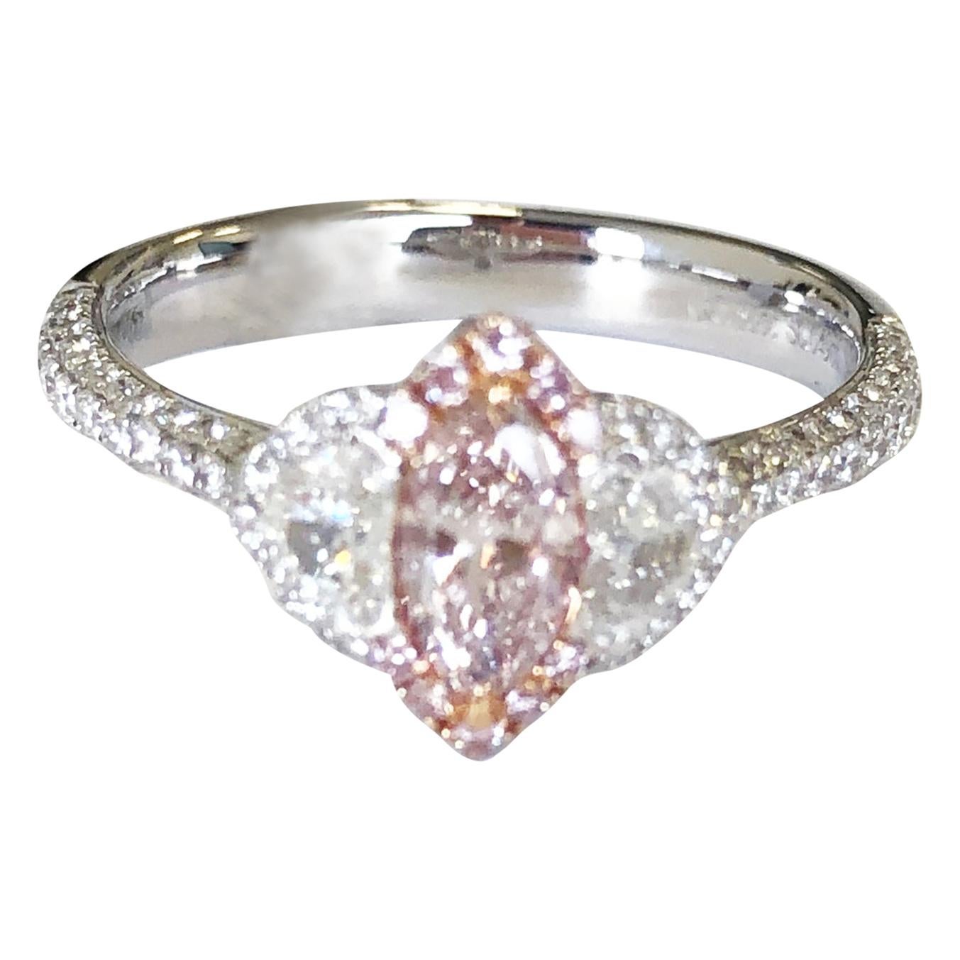 Natural Pink Marquis and White Diamond Cocktail Ring in 18 Karat White Gold