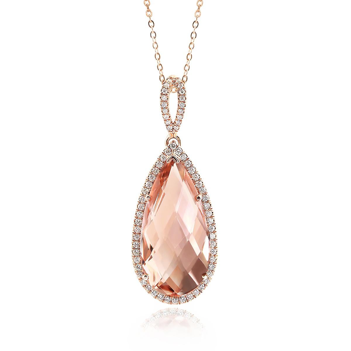 Discover the enchanting beauty of Morganite, gracefully set in a 14K rose gold pendant. This exquisite gemstone, known for its delicate orangy-pink hue, is perfect for those who appreciate the natural charm of minerals and the elegance of fine