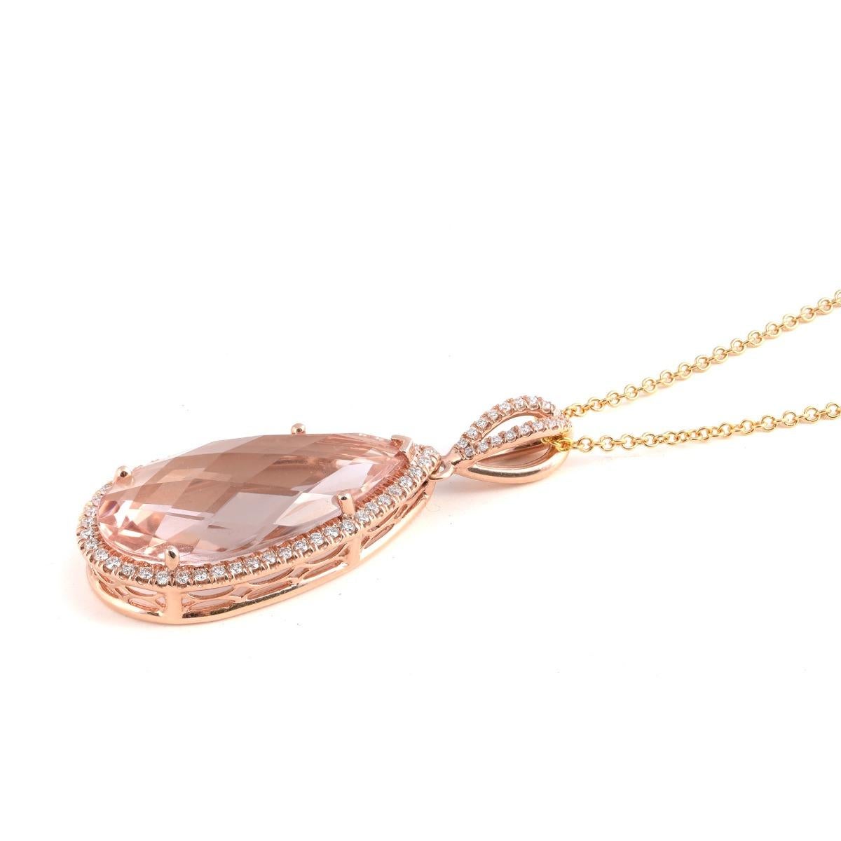 Mixed Cut Natural Pink Morganite Gemstone 8.62 cts in 14K Rose Gold Pendant with Diamonds For Sale