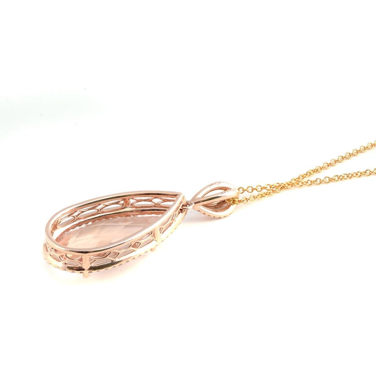 Natural Pink Morganite Gemstone 8.62 cts in 14K Rose Gold Pendant with Diamonds In New Condition For Sale In Los Angeles, CA