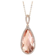 Natürliche Rosa Morganit Edelstein 8,62 cts in 14K Rose Gold Anhänger mit Diamanten