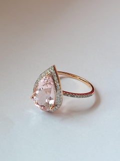 Natural Pink Morganite & Diamonds Engagement/ Wedding Ring Set in 18K Gold