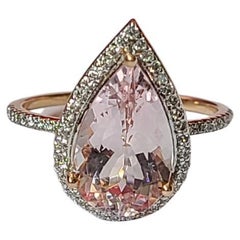 Natural Pink Morganite & Diamonds Engagement/ Wedding Ring Set in 18K Gold