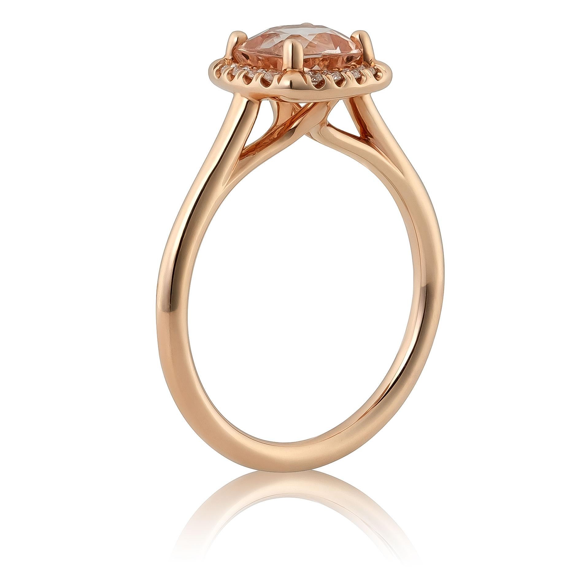 Mixed Cut Natural Pink Morganite Gemstone 0.96 carats in 14K Rose Gold Ring with Diamonds For Sale