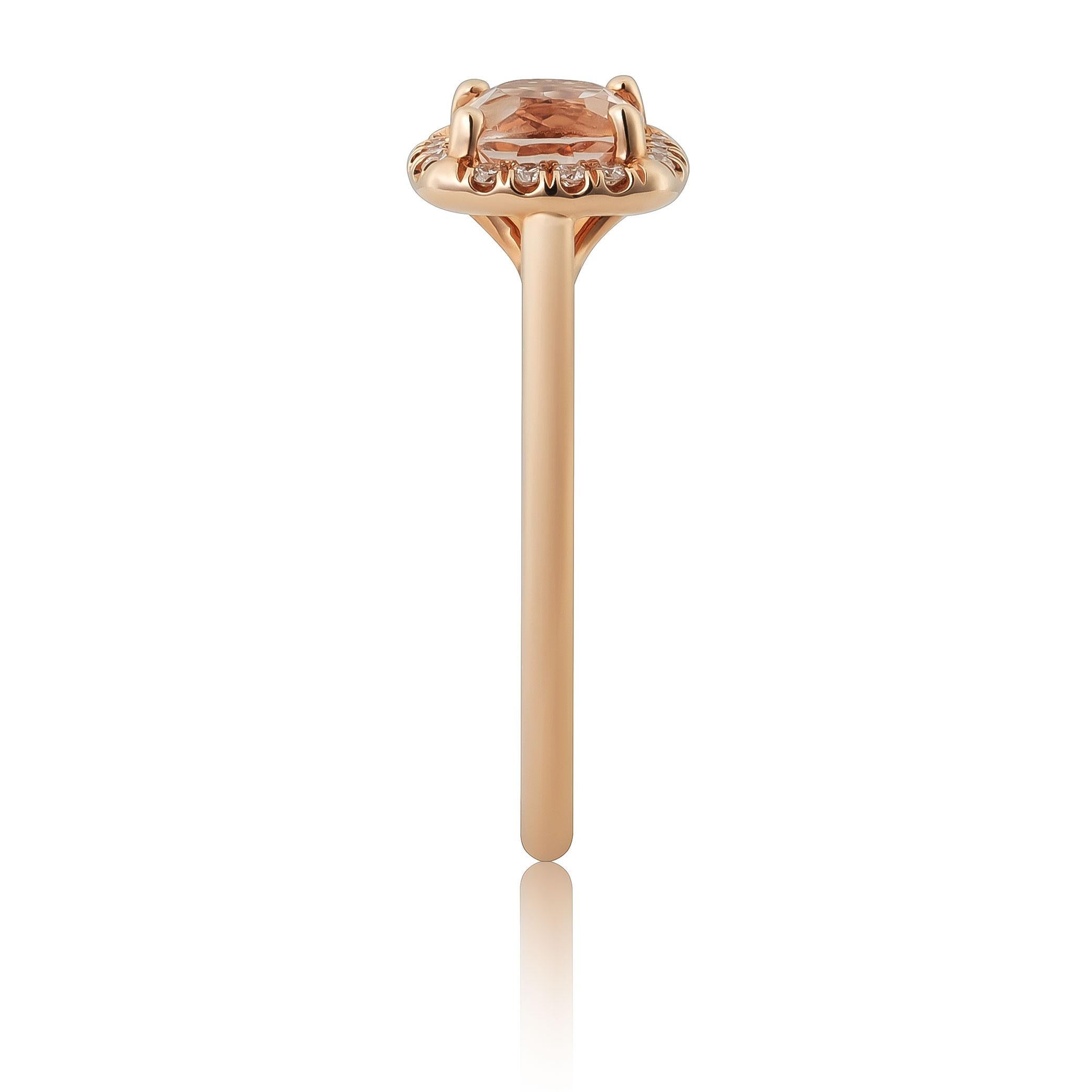 Natural Pink Morganite Gemstone 0.96 carats in 14K Rose Gold Ring with Diamonds In New Condition For Sale In Los Angeles, CA