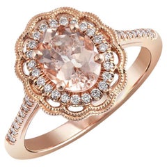Natural Pink Morganite Gemstone 1.09 carats in 14K Rose Gold Ring with Diamonds