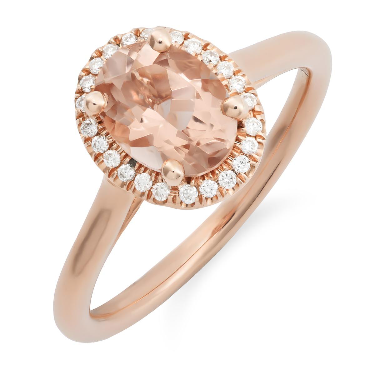 Entdecken Sie die bezaubernde Eleganz dieses natürlichen Morganit-Rings, der in 14 Karat Roségold gefasst ist. Dieses außergewöhnliche Schmuckstück, das durch funkelnde Diamanten ergänzt wird, zeigt die feinste Handwerkskunst und die bezaubernde