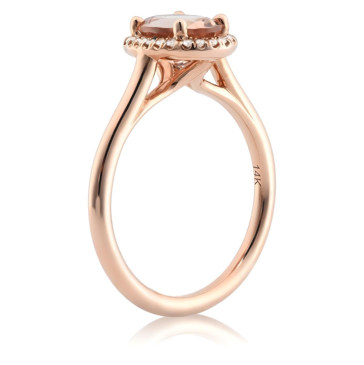 Natürliche rosa Morganit Edelstein 1,09 cts in 14K Rose Gold Ring mit Diamanten (Gemischter Schliff)