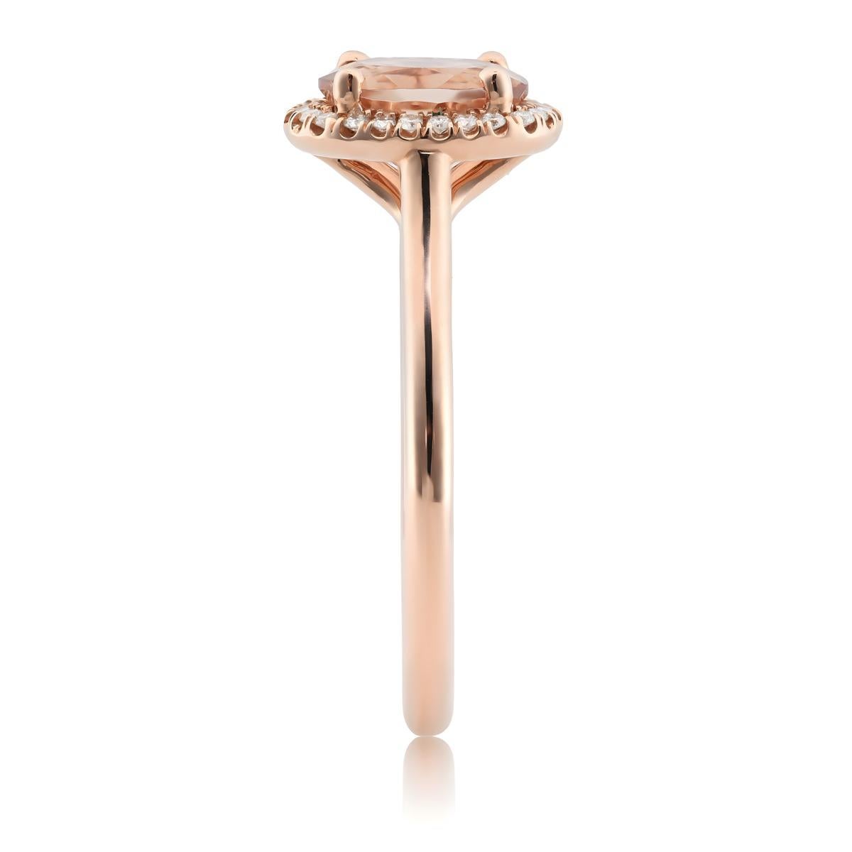Natürliche rosa Morganit Edelstein 1,09 cts in 14K Rose Gold Ring mit Diamanten im Zustand „Neu“ in Los Angeles, CA