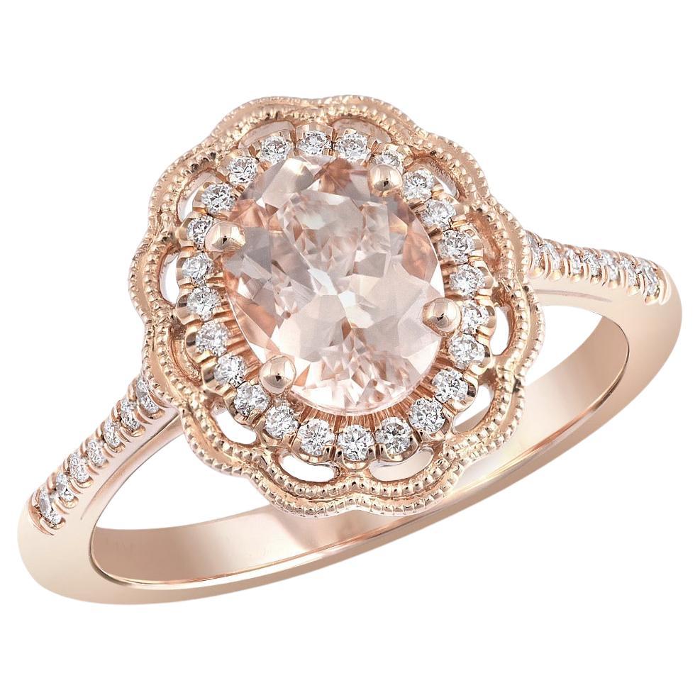 Natural Morganite Pink Sapphire 14Kt Rose Gold Ring for Women