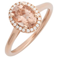 Natural Pink Morganite Gemstone 1.09 cts in 14K Rose Gold Ring with Diamonds
