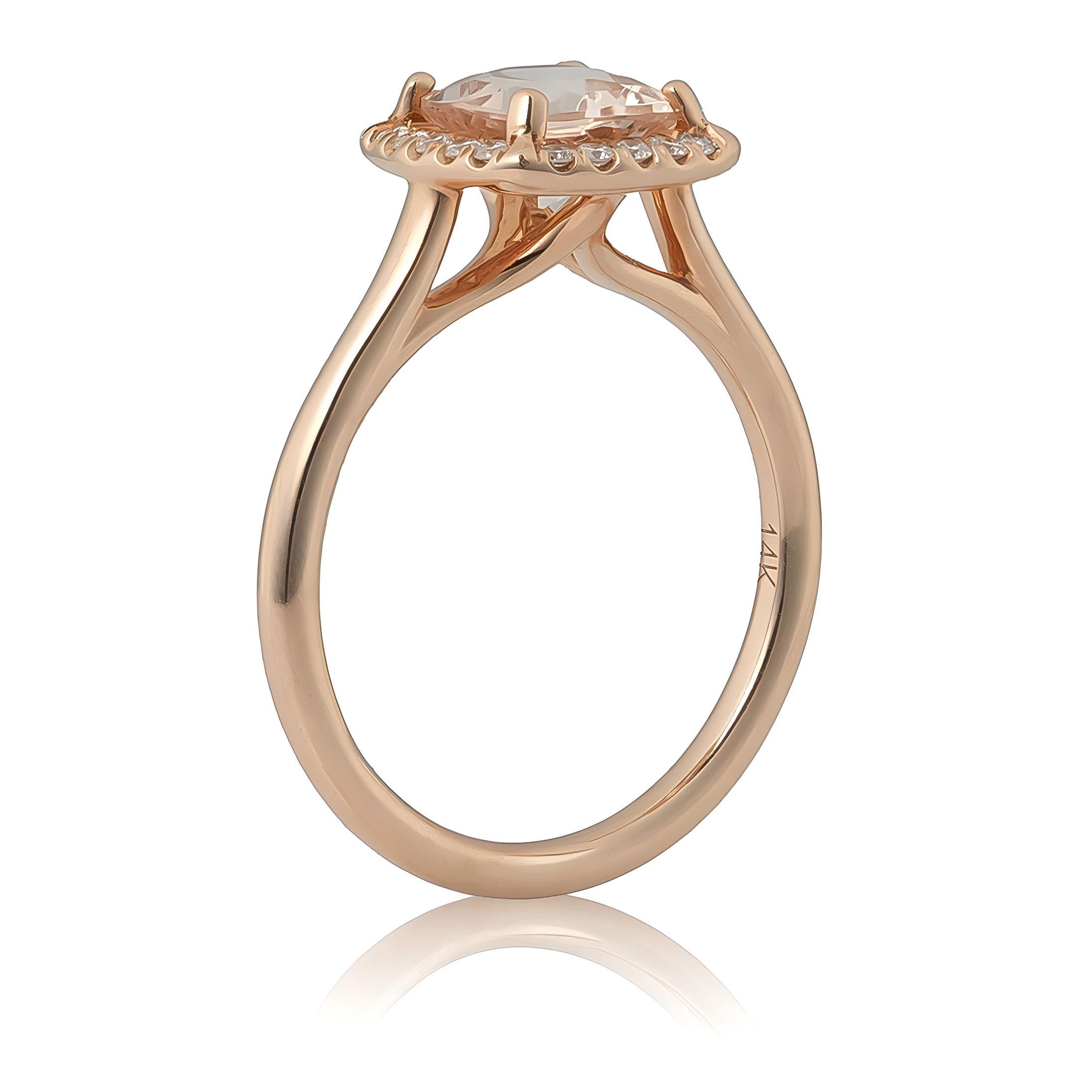 Mixed Cut Natural Pink Morganite Gemstone 1.15 carats in 14K Rose Gold Ring with Diamonds