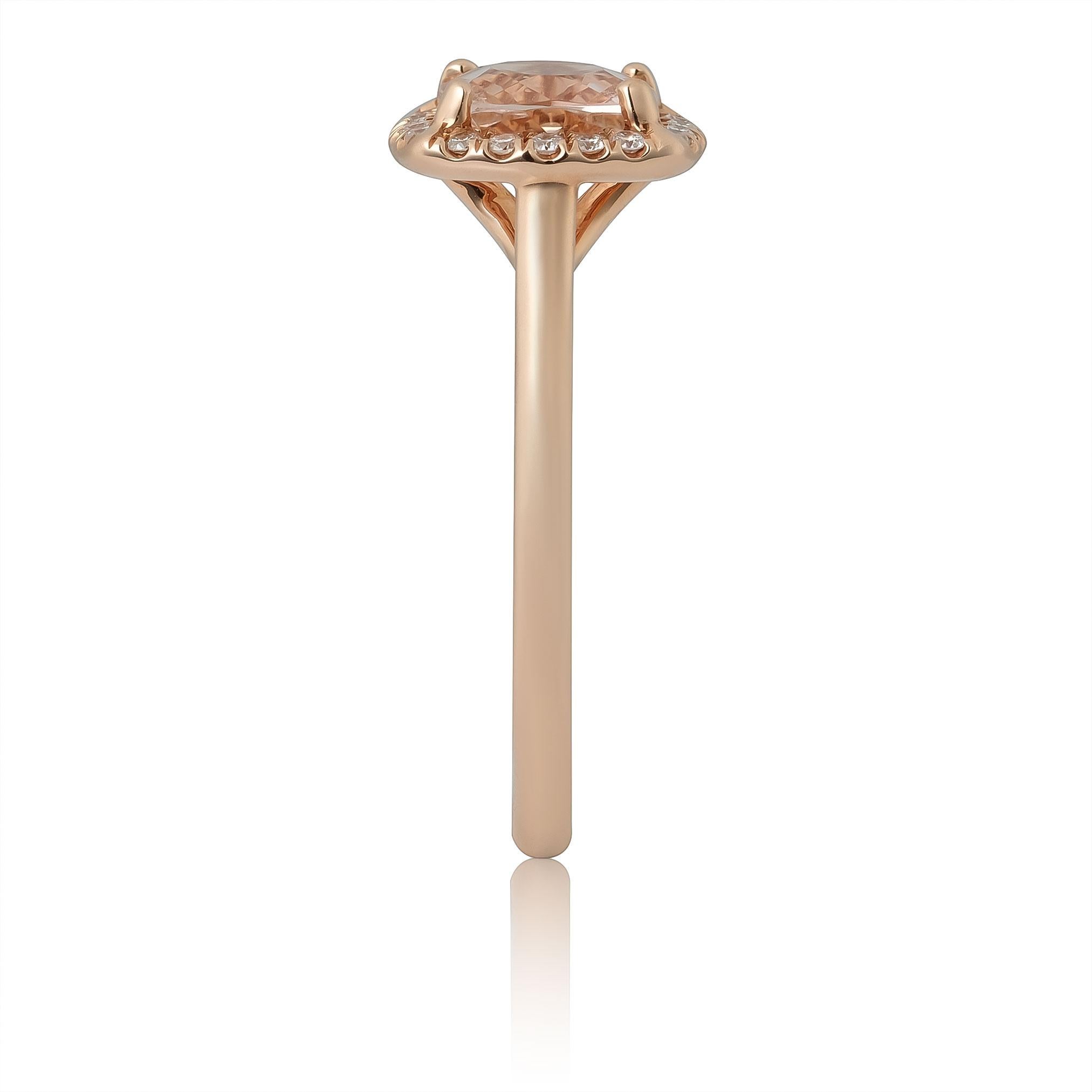 Natural Pink Morganite Gemstone 1.15 carats in 14K Rose Gold Ring with Diamonds In New Condition In Los Angeles, CA