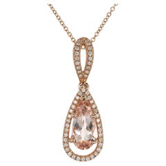 Natural Pink Morganite Gemstone 1.53 cts in 14K Rose Gold Pendant with Diamonds
