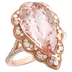 Natural Pink Morganite Gemstone 7.19 cts in 14K Rose Gold Ring with Diamonds