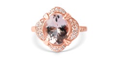 Halo Oval Morganite & Cubic Zircon Engagement Ring 14K Rose Gold 2.43 Cts