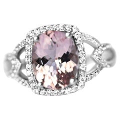 Bague de mariage halo de morganites roses naturelles ovales en argent sterling 925