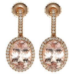 Natürliche rosa Morganitsteine 7,75 Karat in 14K Roségold Ohrringen mit Diamanten
