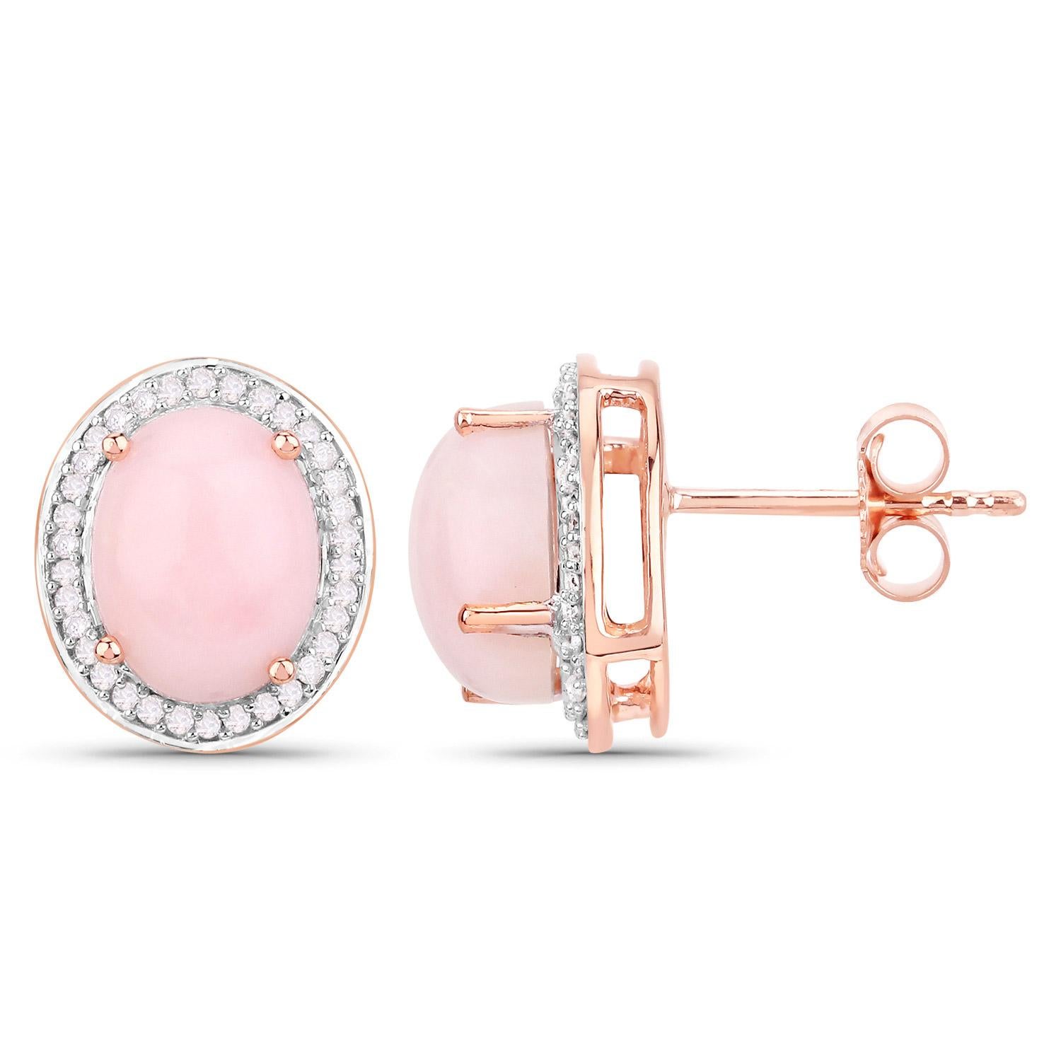 Contemporary Natural Pink Opal and Diamond Earrings Total 4.25 Carats 14k Rose Gold For Sale