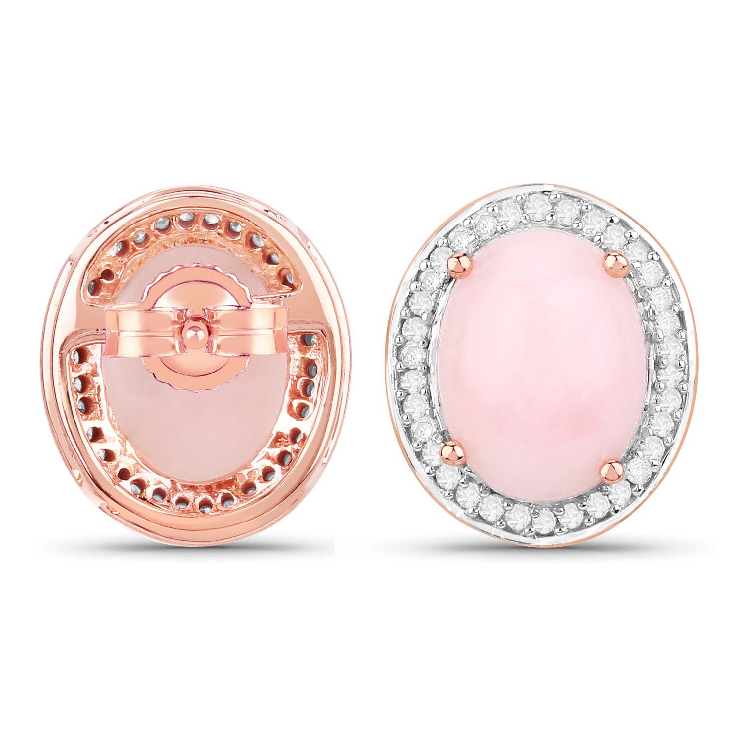 Contemporary Natural Pink Opal and Diamond Earrings Total 4.25 Carats 14k Rose Gold For Sale