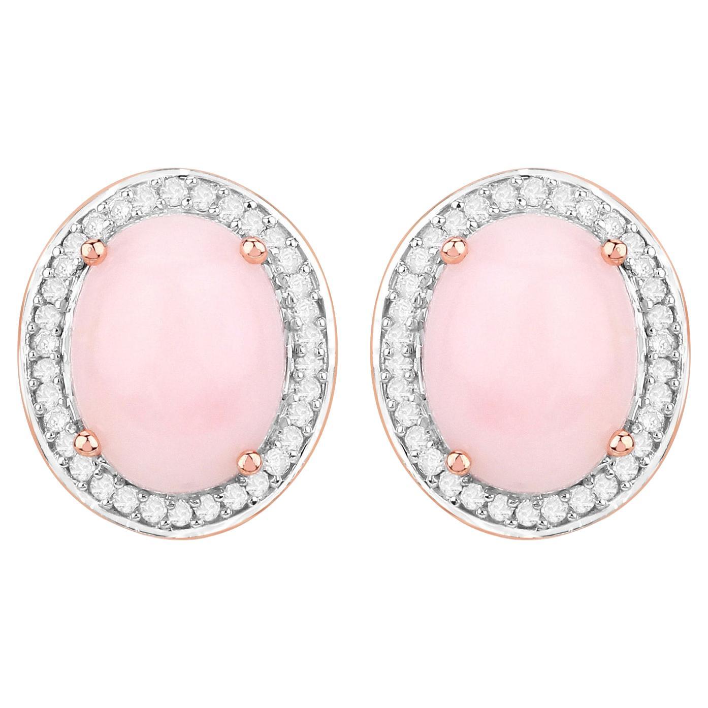 Natural Pink Opal and Diamond Earrings Total 4.25 Carats 14k Rose Gold