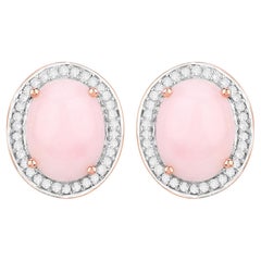 Natural Pink Opal and Diamond Earrings Total 4.25 Carats 14k Rose Gold