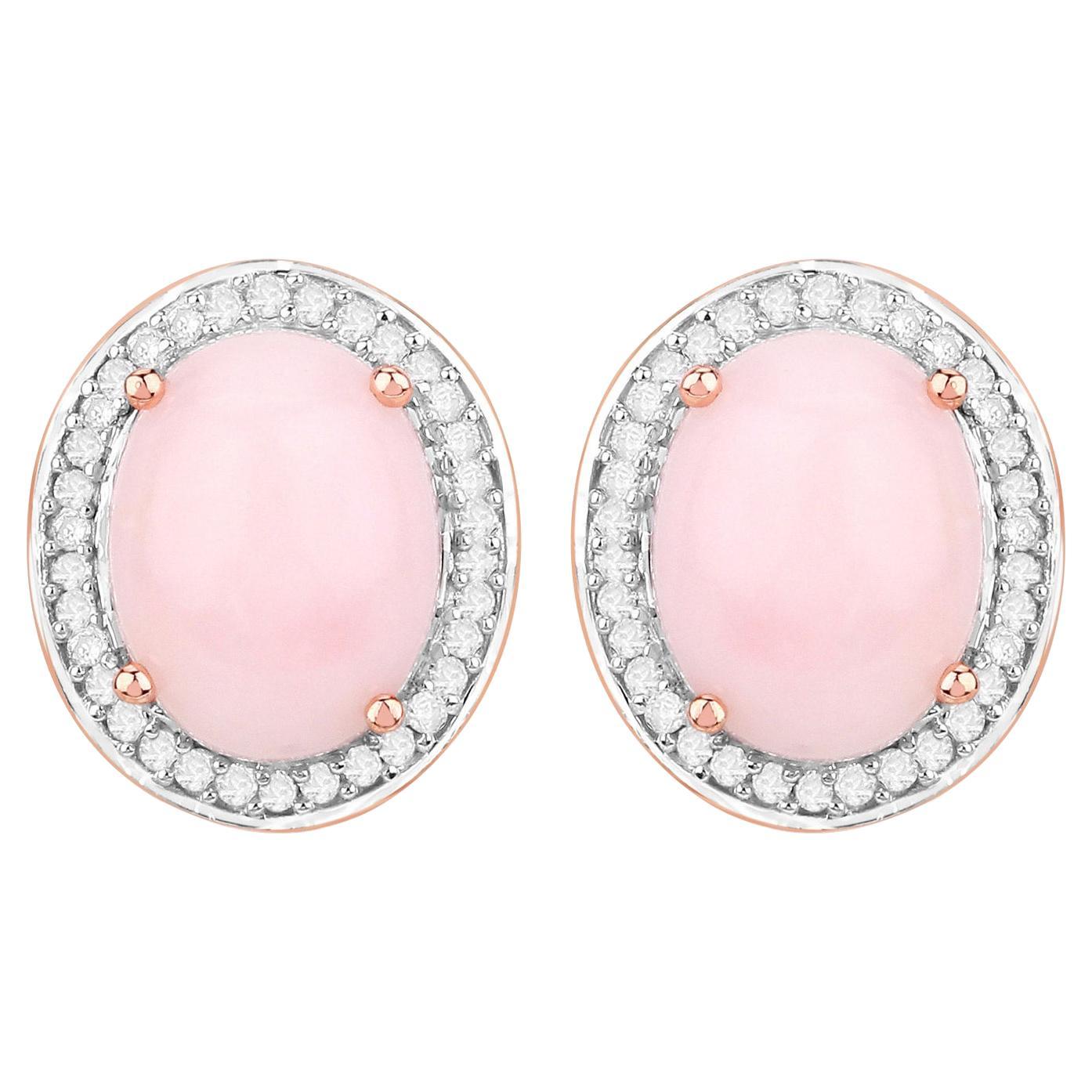 Natural Pink Opal and Diamond Earrings Total 4.25 Carats 14k Rose Gold For Sale