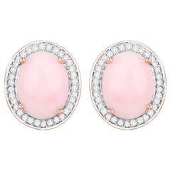 Boucles d'oreilles en or rose 14k avec opale rose naturelle et diamants d'un total de 4,25 carats