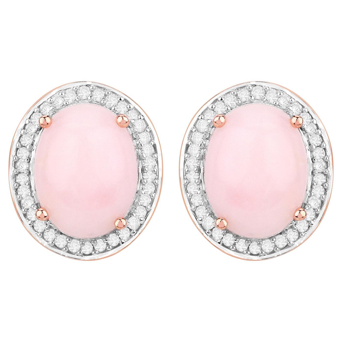 Natural Pink Opal and Diamond Earrings Total 4.25 Carats 14k Rose Gold