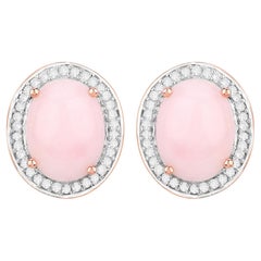 Natural Pink Opal and Diamond Earrings Total 4.25 Carats 14k Rose Gold