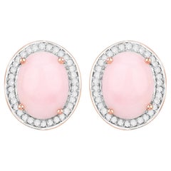 Boucles d'oreilles en or rose 14k avec opale rose naturelle et diamants d'un total de 4,25 carats