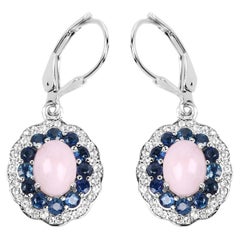 Orecchini pendenti con opale rosa naturale e zaffiro blu Argento placcato in rodio