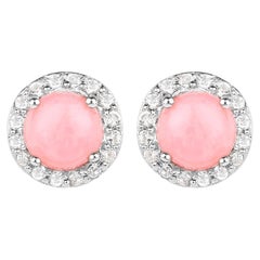 Boucles d'oreilles Opale Rose Naturelle avec Topaze Blanche 1.32 Carats Argent Plaqué Or