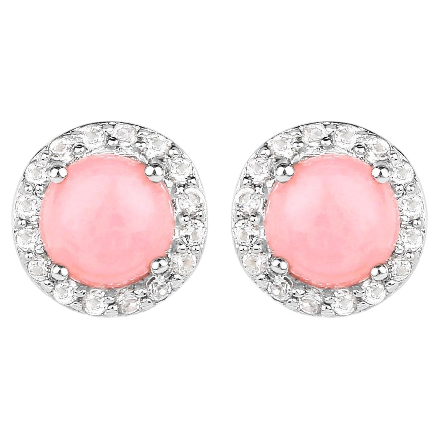Natural Pink Opal Earrings With White Topaz 1.32 Carats Gold Plated Silver For Sale