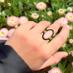 Natural Pink Opal Ring With Black Spinel 9.67 Carats Gold Plated Silver