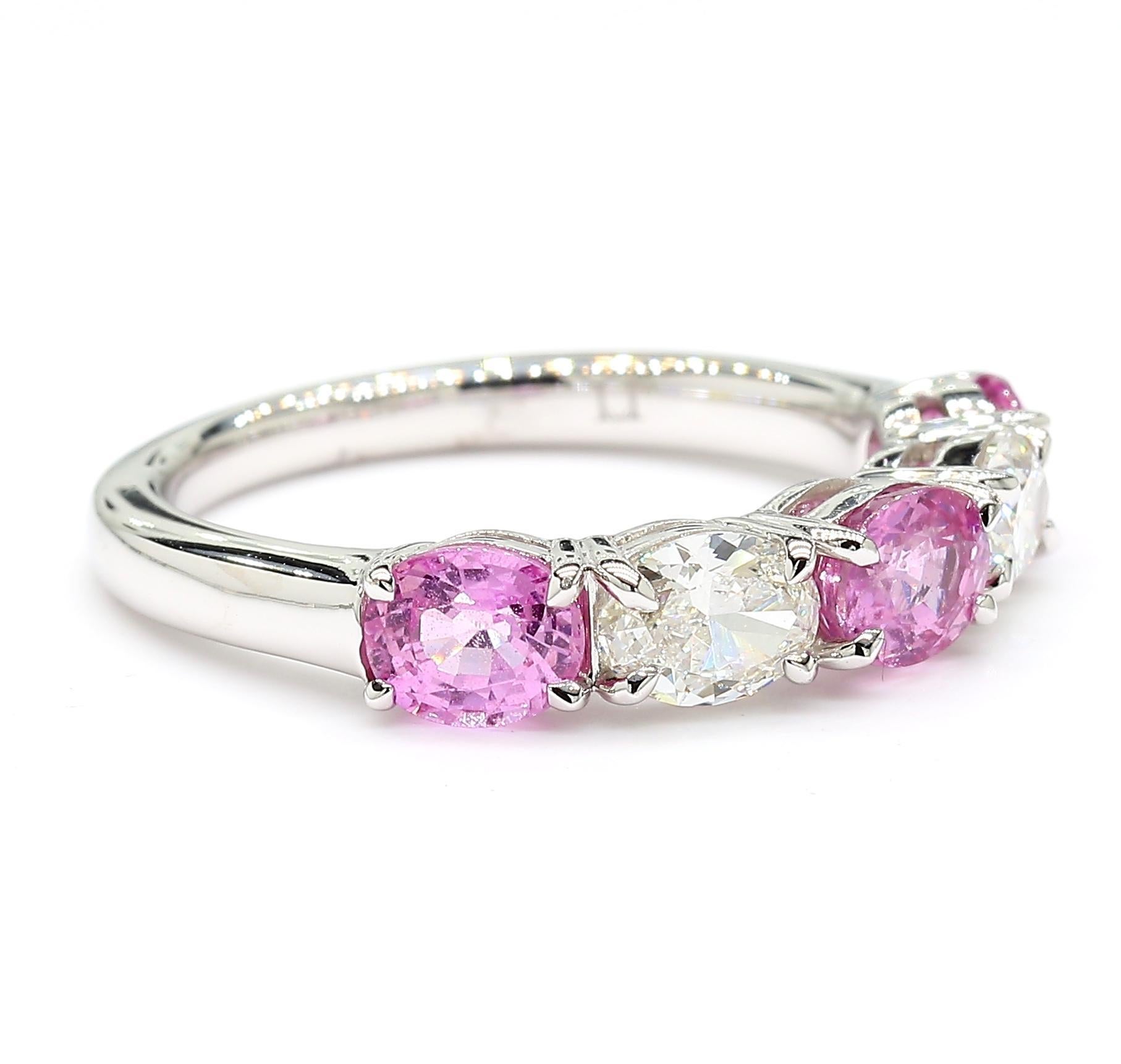 Oval Cut Natural Pink Oval Sapphire and White Diamond 1.97 Carat TW Gold Wedding Band For Sale