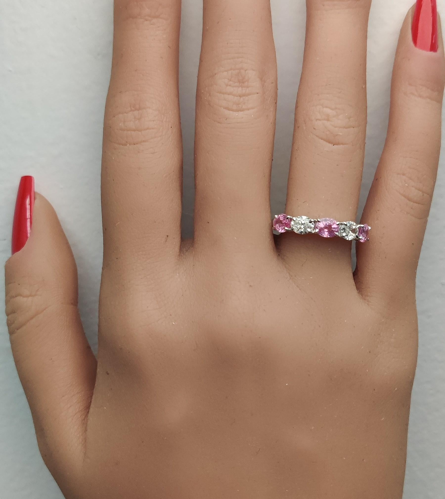 Natural Pink Oval Sapphire and White Diamond 1.97 Carat TW Gold Wedding Band In New Condition For Sale In New York, NY