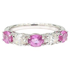 Fede nuziale in oro con zaffiro ovale naturale Pink Diamond e diamante bianco da 1,97 carati TW