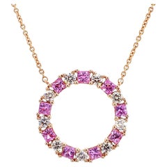 Natural Pink Princess Sapphire and White Diamond 1.60 Carat TW Gold Drop Pendant