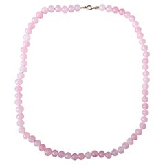 Natural Pink Quartz Bead Necklace — Soft Blush Gemstone Strand, Sterling Clasp