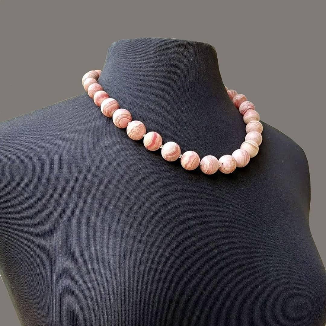 Bead Pink Rhodochrosite Necklace For Sale