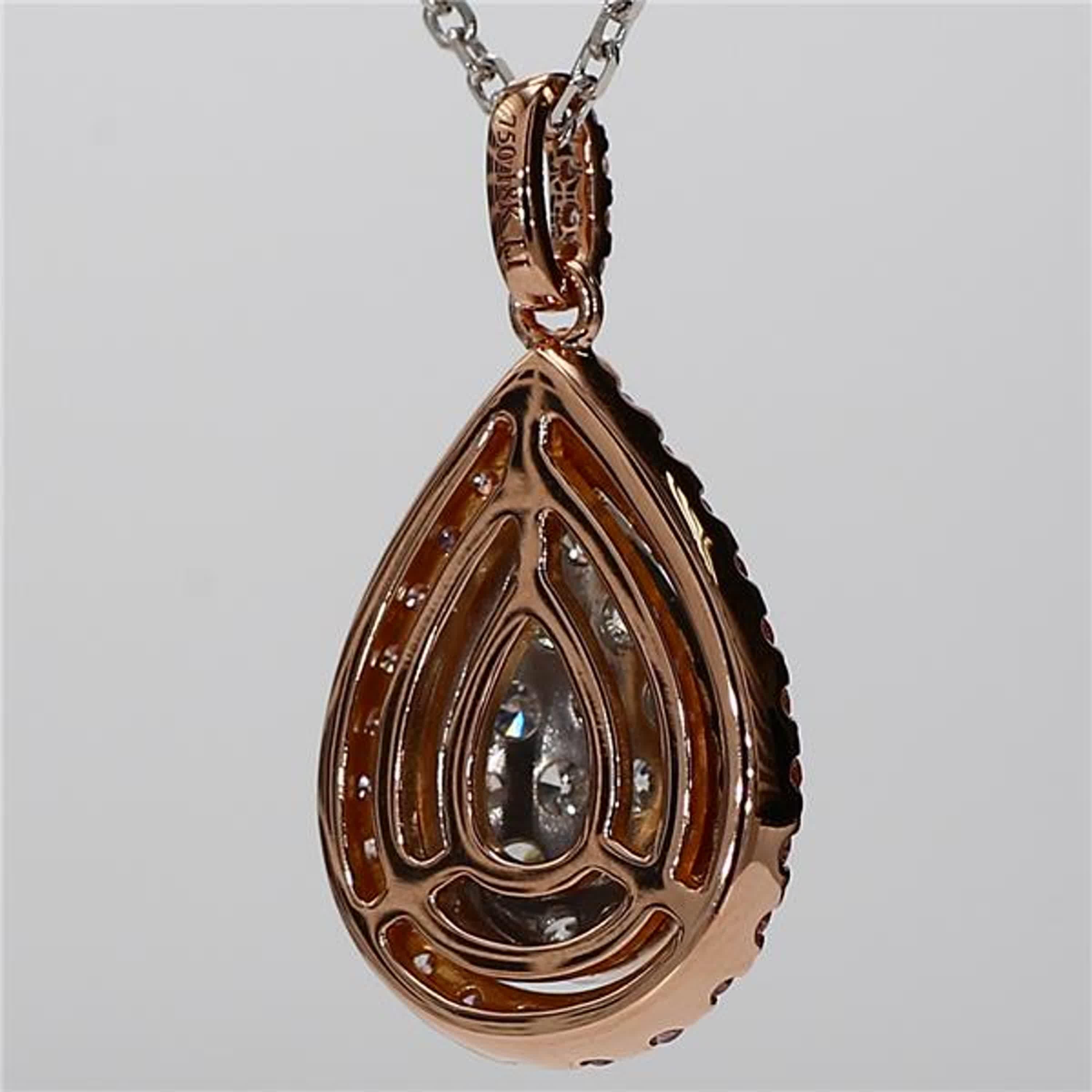 Natural Pink Round and White Diamond 1.28 Carat TW Rose Gold Drop Pendant In New Condition In New York, NY
