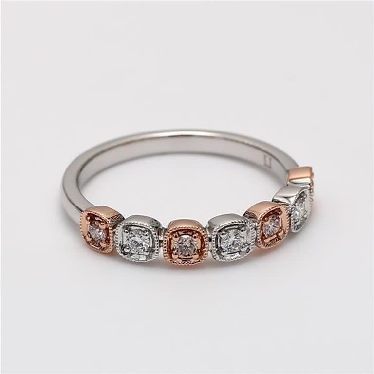 Natural Pink Round and White Diamond .20 Carat TW Gold Wedding Band For Sale 1