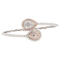 Natural Pink Round and White Diamond 3.24 Carat TW Gold Cuff Bracelet
