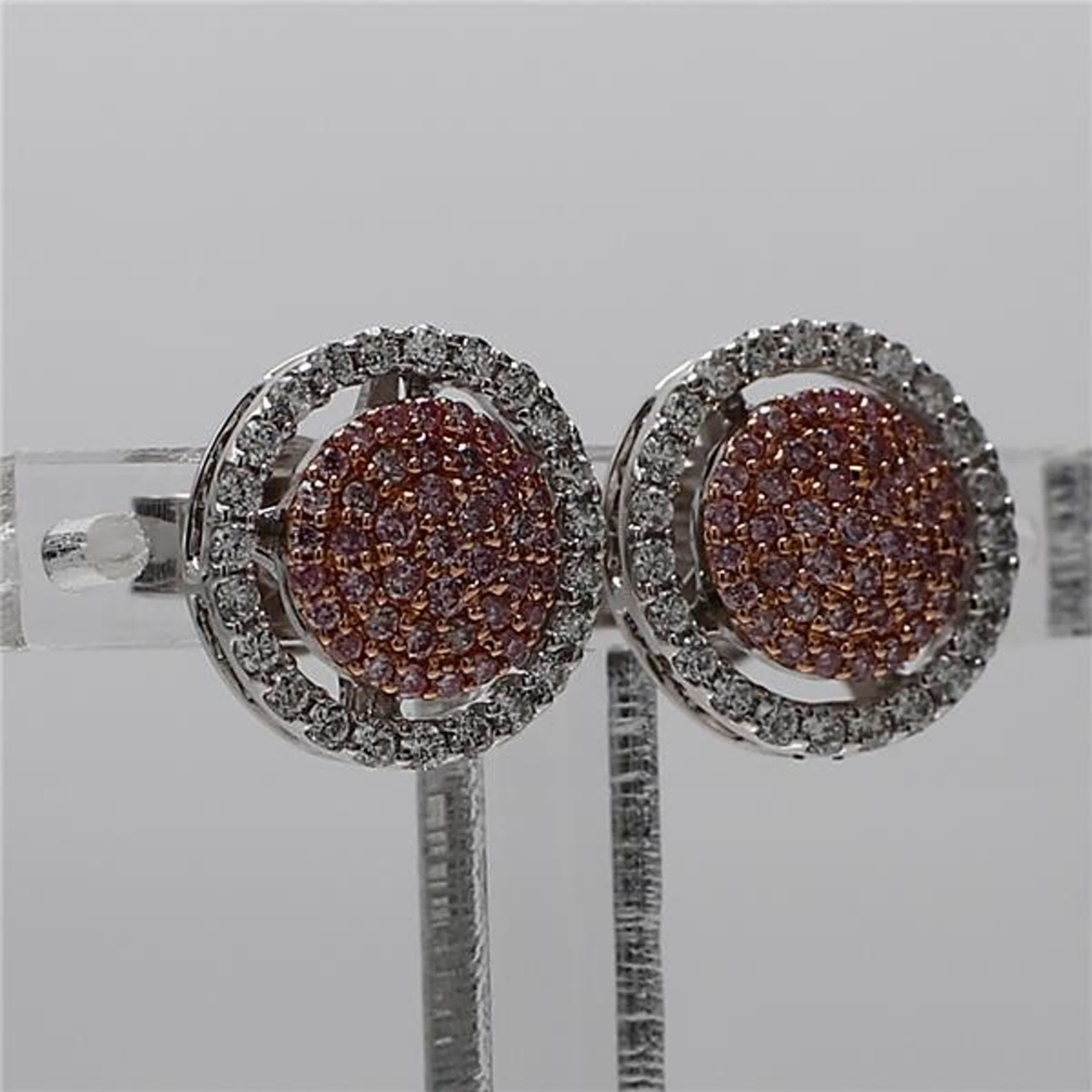 Women's Natural Pink Round and White Diamond .56 Carat TW Gold Stud Earrings