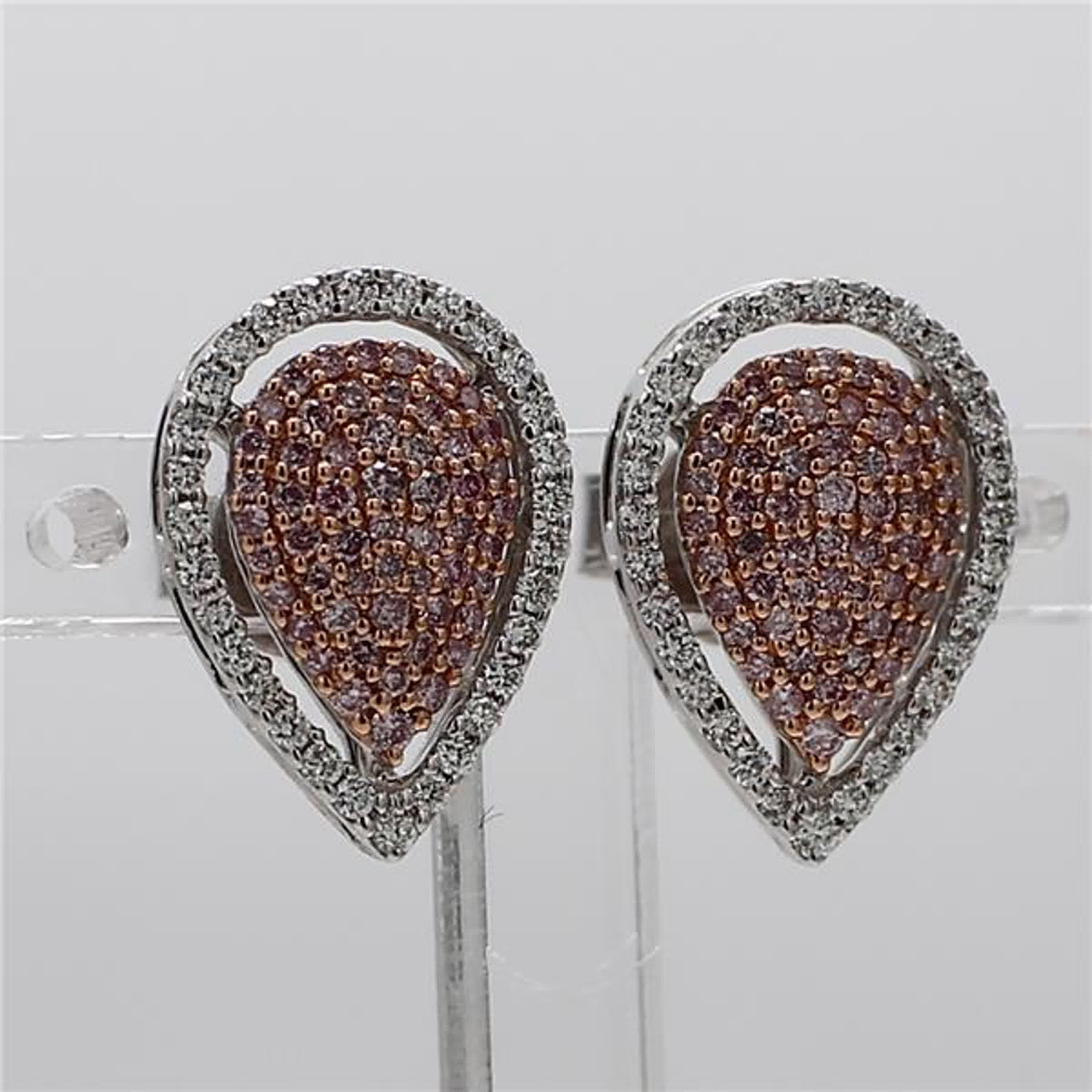 Women's Natural Pink Round and White Diamond .66 Carat TW Gold Stud Earrings