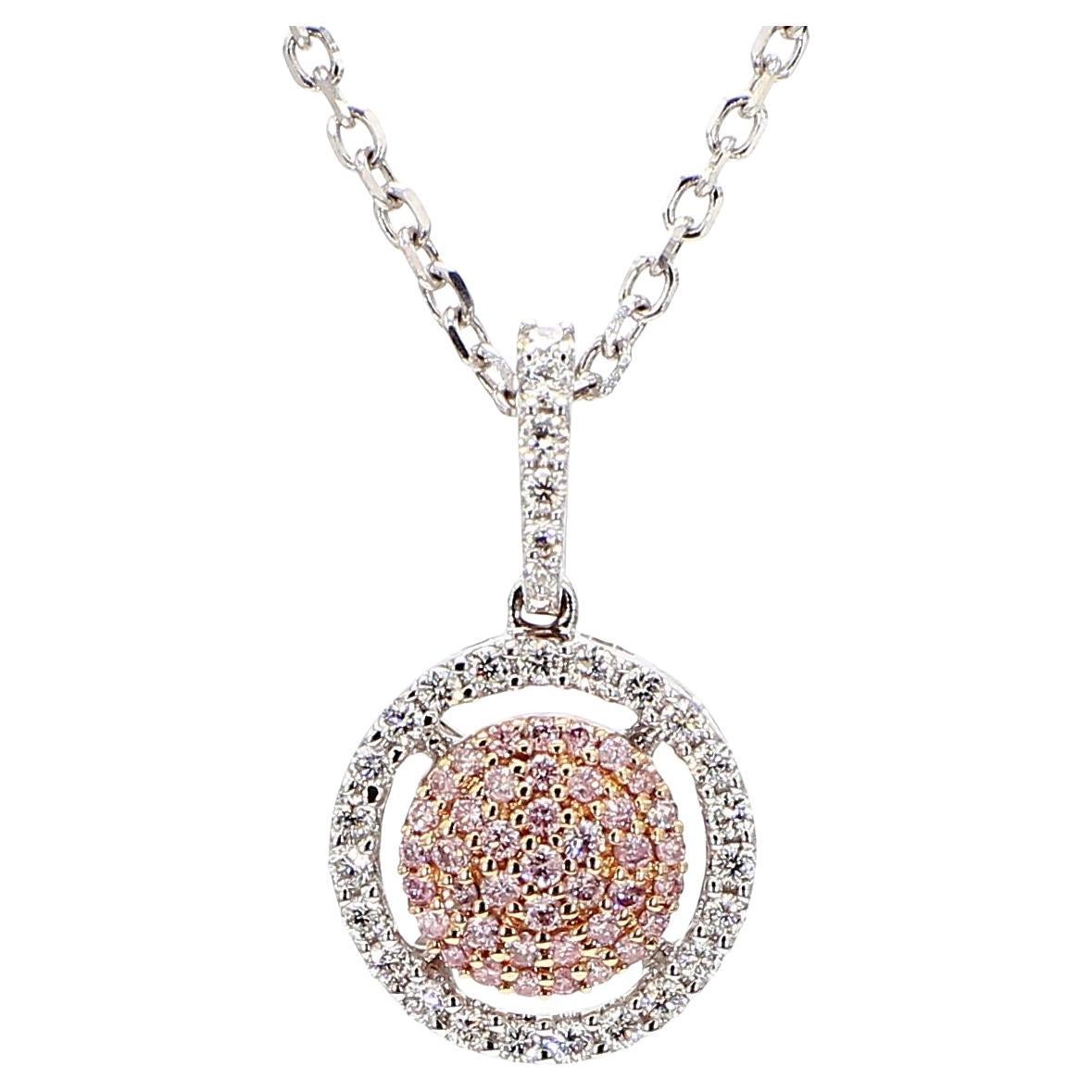 Natural Pink Round Diamond 0.33 Carat TW Rose Gold Drop Pendant