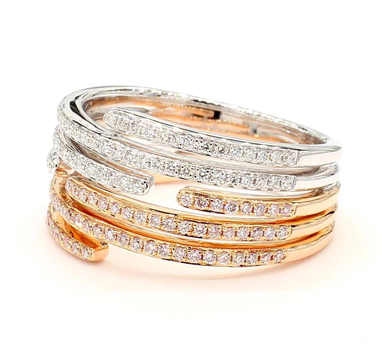 RareGemWorld's beautiful diamond band. Mounted in a beautiful 18K Rose and White Gold setting with natural round cut pink diamonds and natural round cut white diamonds. This band is guaranteed to impress and enhance your personal collection!

Total